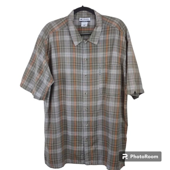 Men's Columbia Cotton SS Button Up Brown / Orange Plaid Lightweight Shirt 2XL - Picture 1 of 12